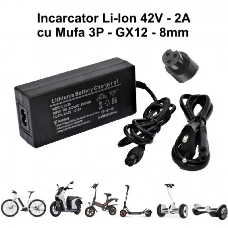 Incarcator acumulator Li-Ion 42V-2A mufa GX12/3pin 7h056 42408                                                                                                                                          