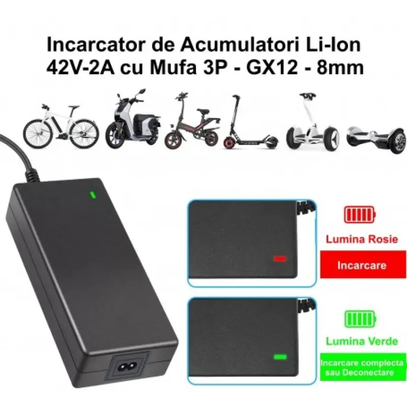 Incarcator acumulator Li-Ion 42V-2A mufa GX12/3pin 7h056 42408                                                                                                                                          