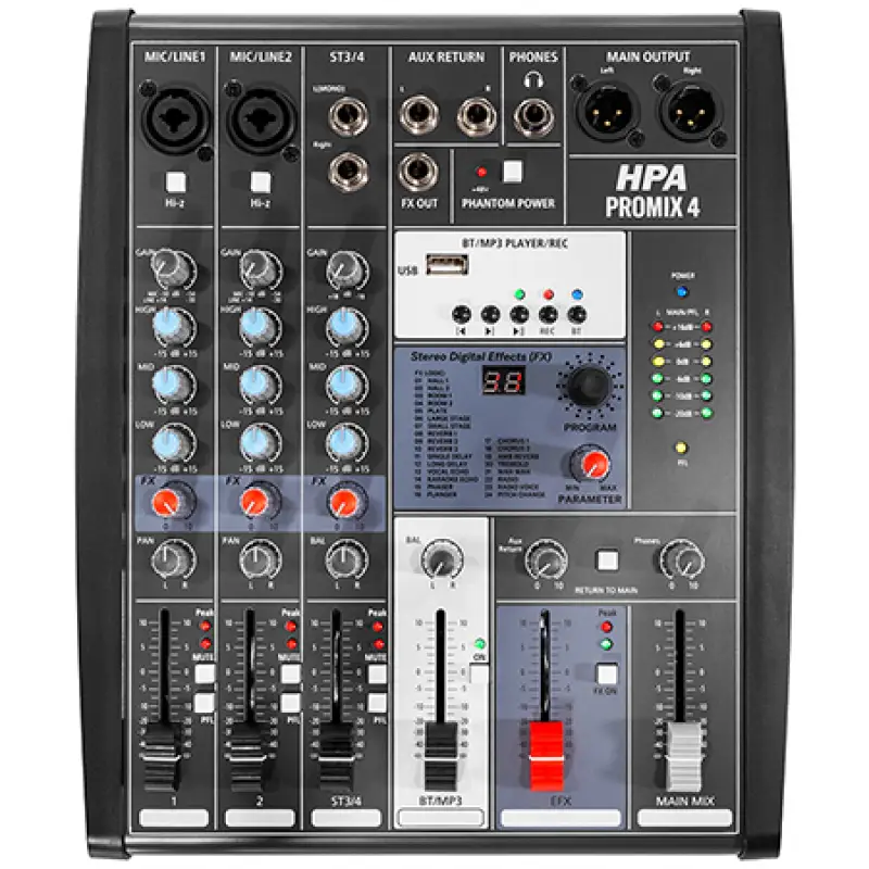 MIXER DIGITAL 4 CANALE 48V BT/USB/SD