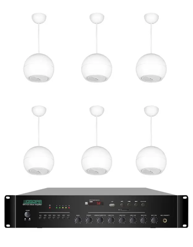 Pachet Sonorizare 120W cu boxe pendante, FM+USB+Bluetooth, DSPPA MP212U+6xDSP107