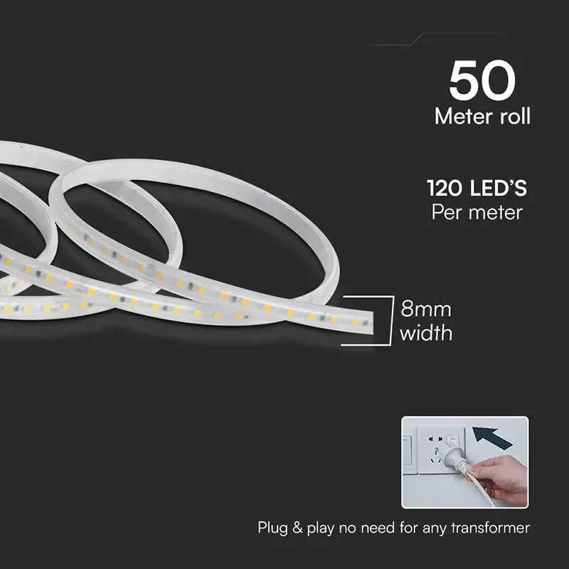 Banda Led 3000k smd2835 10.5w/m 220-240v IP65 3000k sku-23733 45984                                                                                                                                     