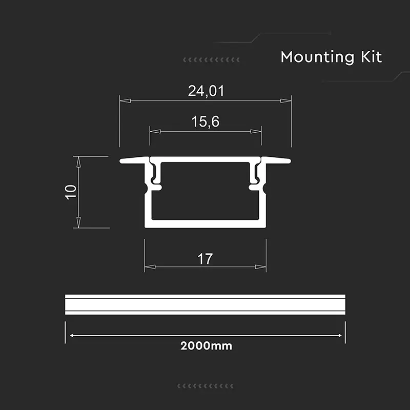 Profil aluminiu pentru banda Led 2m 17mm x 10mm argintiu sku-24106 40243