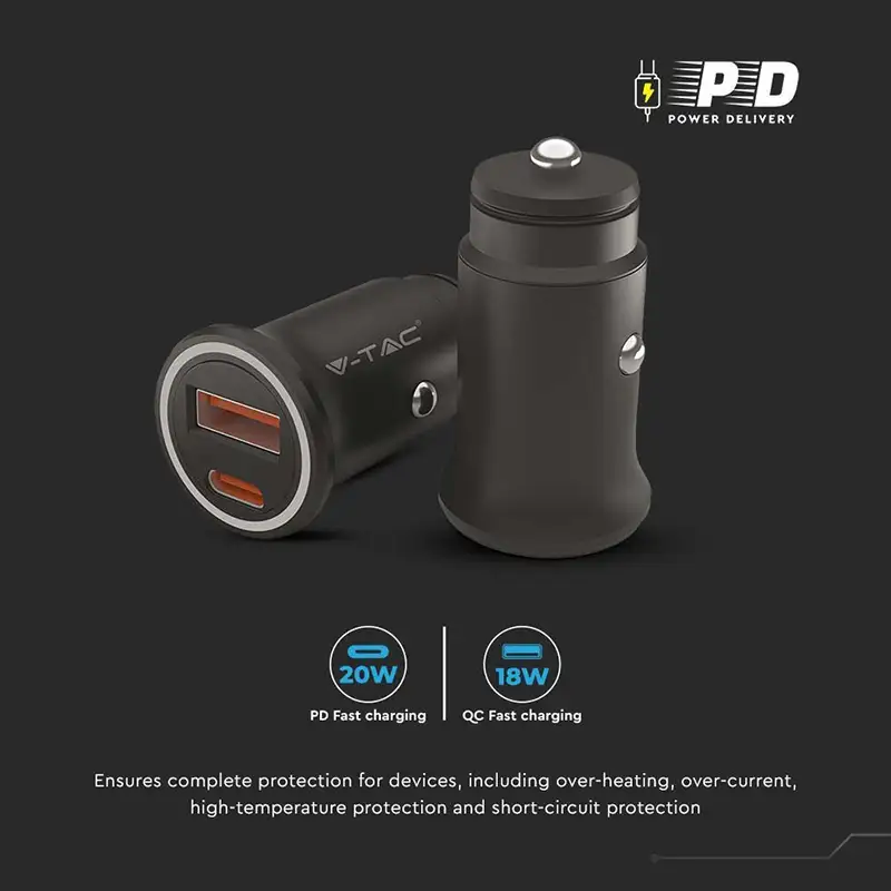 Incarcator auto quick charge USB + TIP C SKU-7744