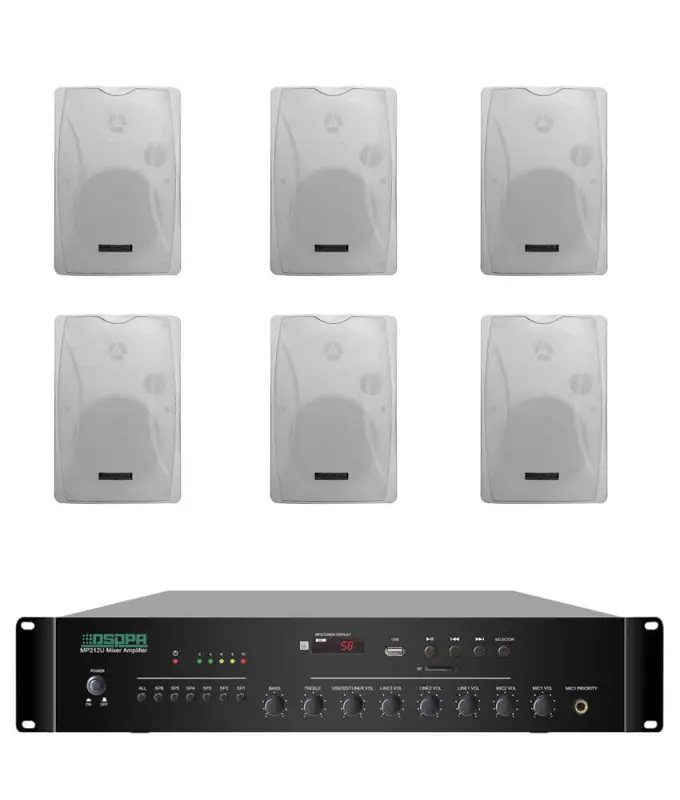 Pachet Sonorizare 120W de perete, FM+USB+Bluetooth, DSPPA MP212U+6xDSP8062