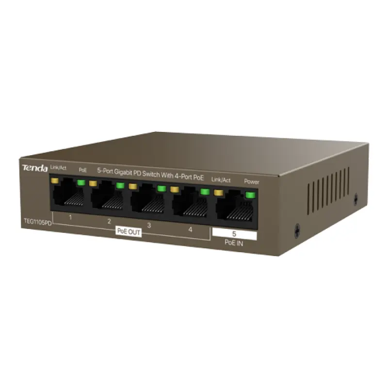 Switch 4 porturi PoE Out , 1 port PoE In Gigabit Tenda tnd-teg1105pd 44200