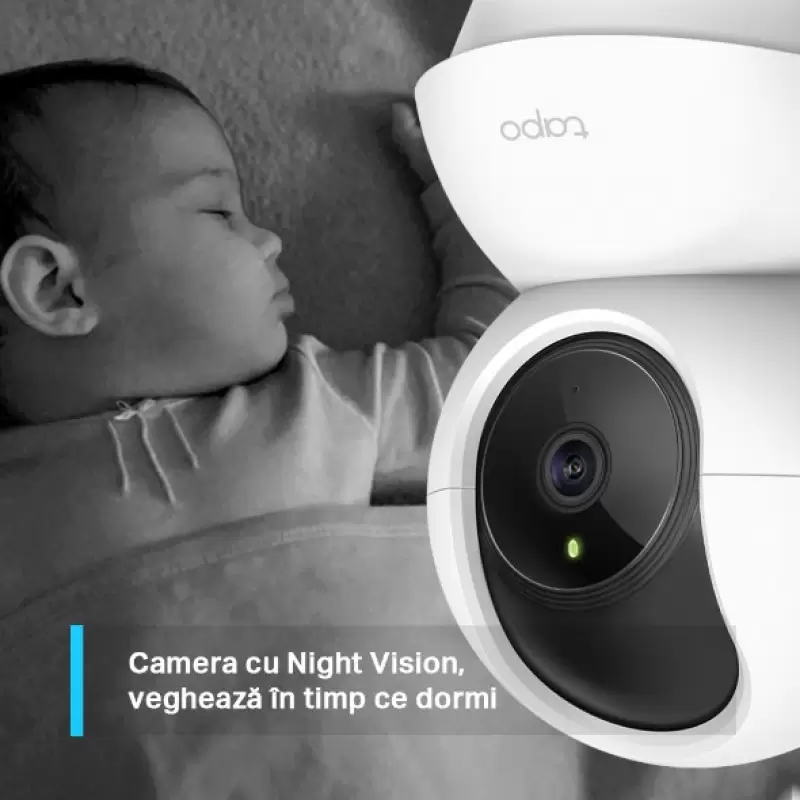 Camera IP TP-LINK, cube, de interior, distanta IR 7-9 m, lentila fixa 4 mm, 3 Mp, cu fir, microfon , slot SD , TAPO C210