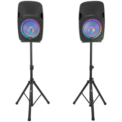 SET BOXE 2X12"/30CM 2X250W RMS 1 ACTIV + 1 PASIV USB/SD/BT/FM