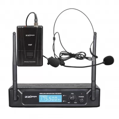 Microfon wireles VHF ZZIPP TXZZ212 receiver 1ch+1microfon lavaliera+1mic casca * 47574                                                                                                                  